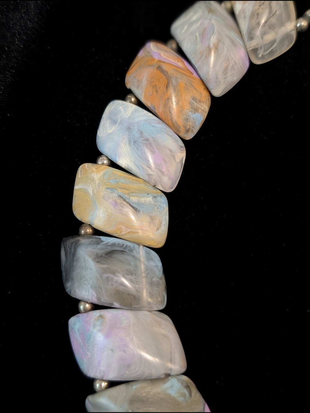 Multicolor Marbled Resin Faux Angled Stone Statement Choker Round Necklace - Picture 2 of 10